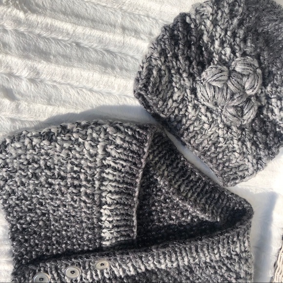 Handmade beautiful grey shimmer scarf & hat set main image 7